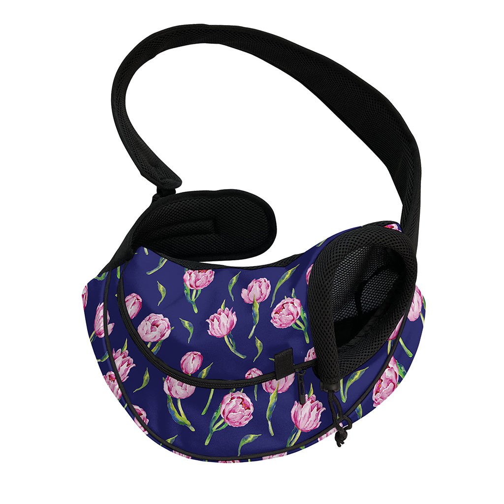 Pink Watercolor Tulip Flower Print Pet Sling Carrier