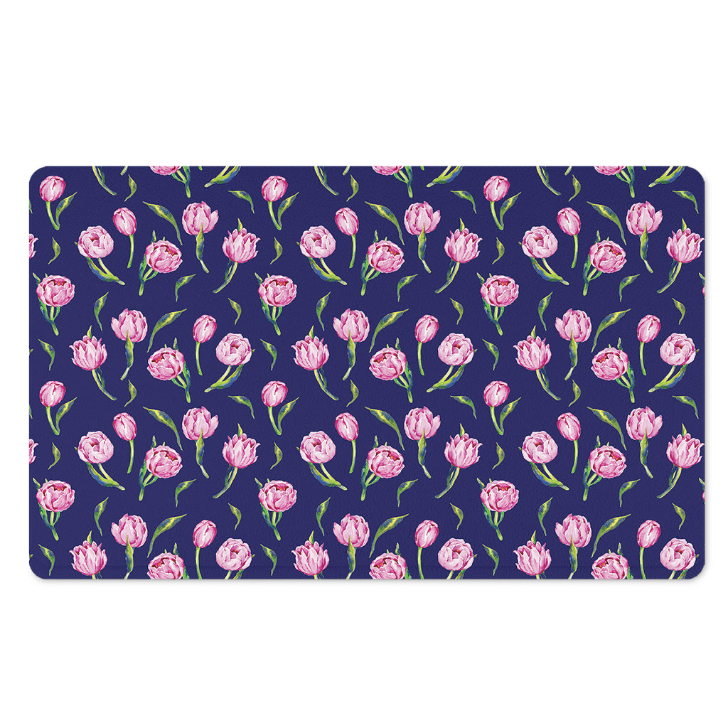 Pink Watercolor Tulip Flower Print Polyester Doormat