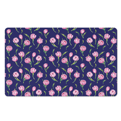 Pink Watercolor Tulip Flower Print Polyester Doormat
