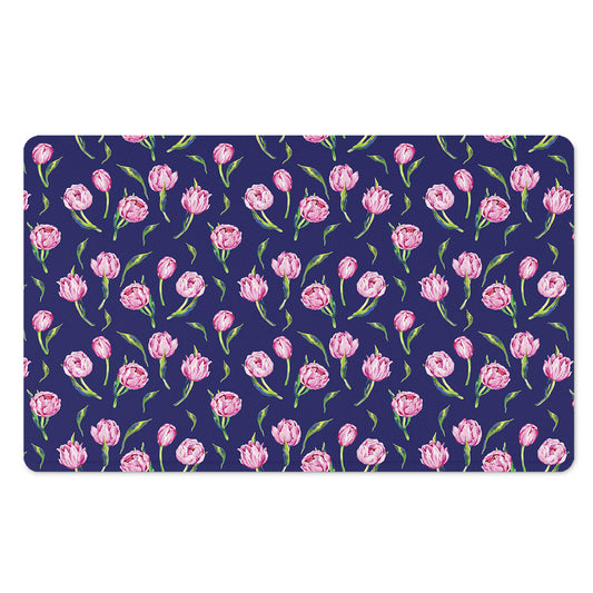 Pink Watercolor Tulip Flower Print Polyester Doormat