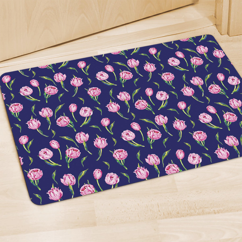 Pink Watercolor Tulip Flower Print Polyester Doormat