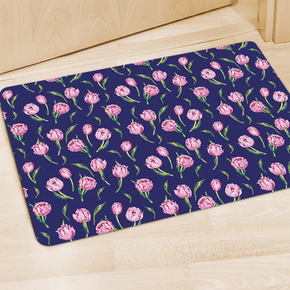 Pink Watercolor Tulip Flower Print Polyester Doormat