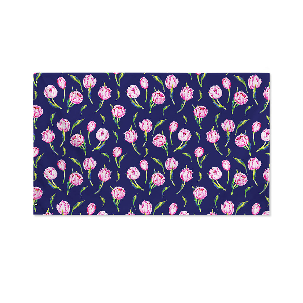 Pink Watercolor Tulip Flower Print Polyester Flag