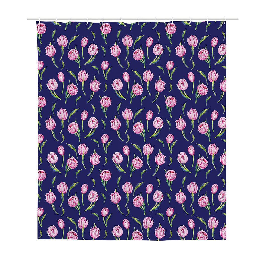 Pink Watercolor Tulip Flower Print Polyester Shower Curtain