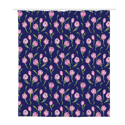 Pink Watercolor Tulip Flower Print Polyester Shower Curtain