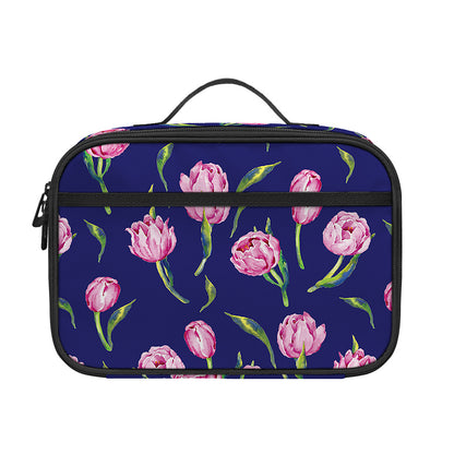 Pink Watercolor Tulip Flower Print Portable Lunch Bag