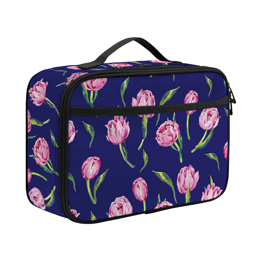 Pink Watercolor Tulip Flower Print Portable Lunch Bag