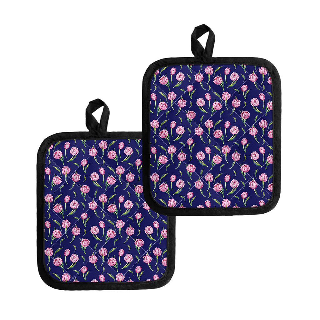 Pink Watercolor Tulip Flower Print Pot Holders
