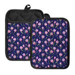 Pink Watercolor Tulip Flower Print Pot Holders With Pocket