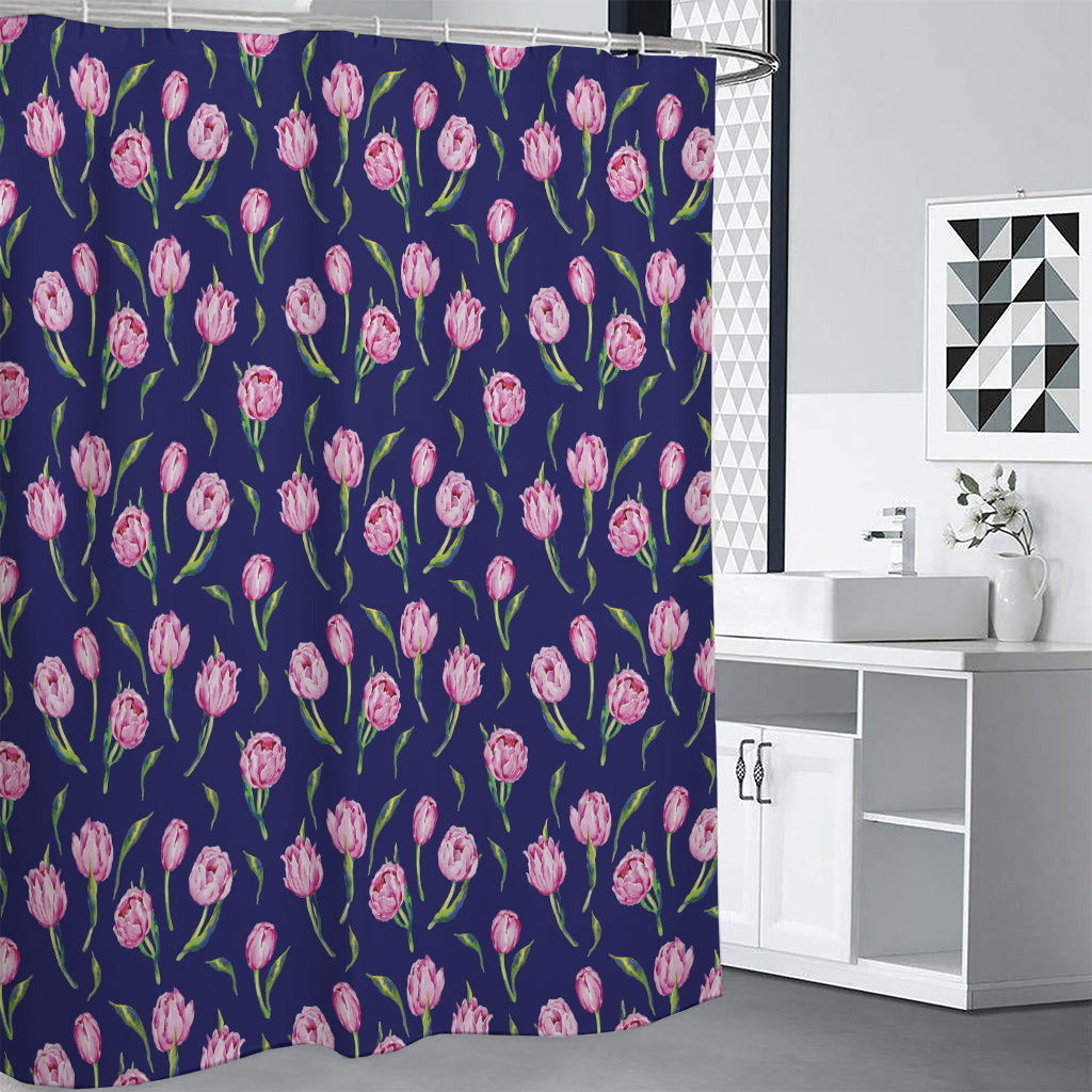 Pink Watercolor Tulip Flower Print Premium Shower Curtain