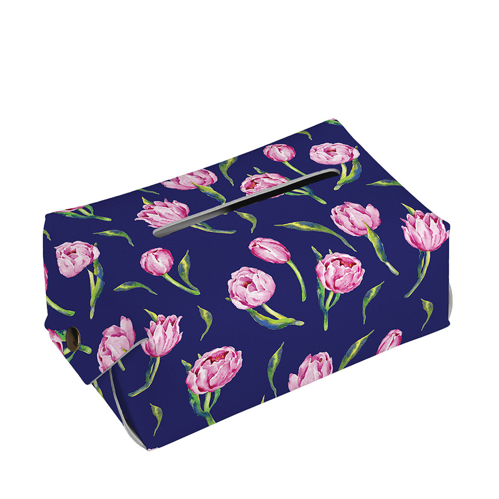 Pink Watercolor Tulip Flower Print Rectangle Tissue Box Cover