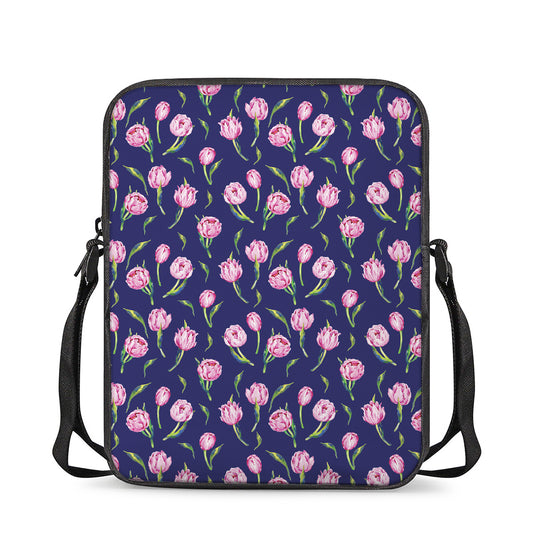 Pink Watercolor Tulip Flower Print Rectangular Crossbody Bag