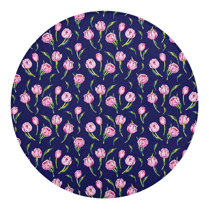 Pink Watercolor Tulip Flower Print Round Blanket