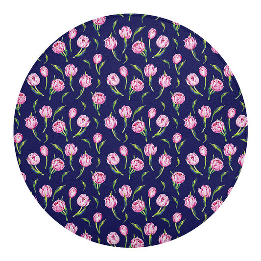 Pink Watercolor Tulip Flower Print Round Blanket