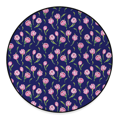 Pink Watercolor Tulip Flower Print Round Floor Mat