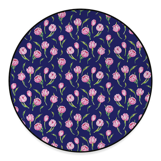 Pink Watercolor Tulip Flower Print Round Floor Mat