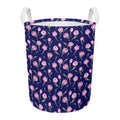 Pink Watercolor Tulip Flower Print Round Laundry Basket