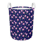Pink Watercolor Tulip Flower Print Round Laundry Basket