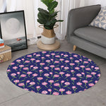 Pink Watercolor Tulip Flower Print Round Rug