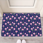 Pink Watercolor Tulip Flower Print Rubber Doormat