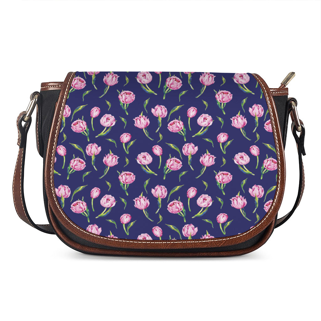 Pink Watercolor Tulip Flower Print Saddle Bag