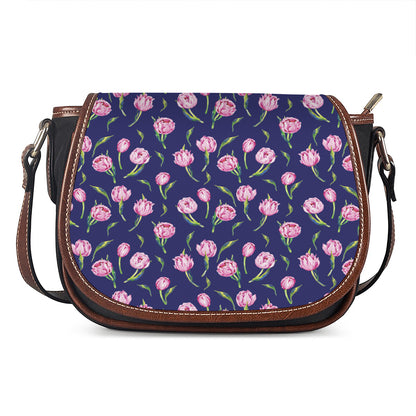 Pink Watercolor Tulip Flower Print Saddle Bag