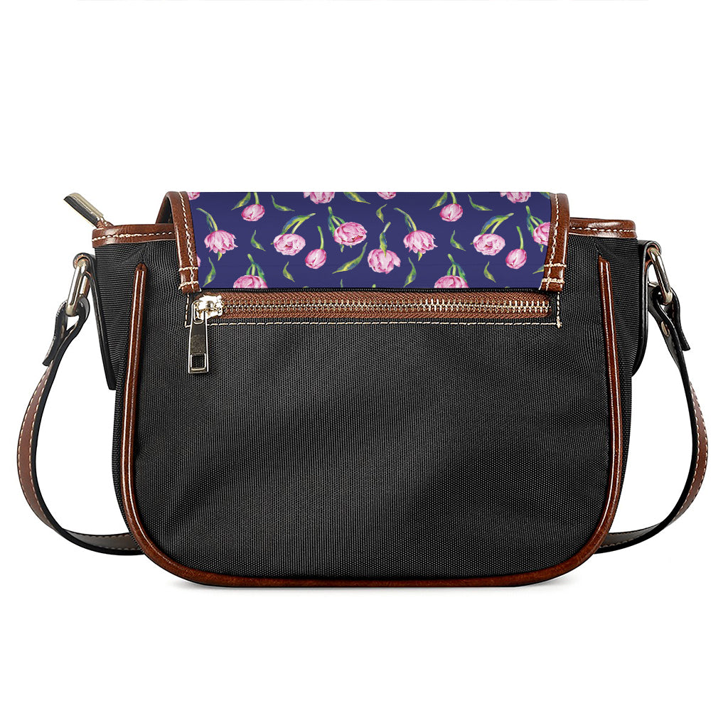 Pink Watercolor Tulip Flower Print Saddle Bag