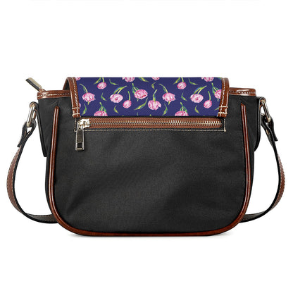 Pink Watercolor Tulip Flower Print Saddle Bag