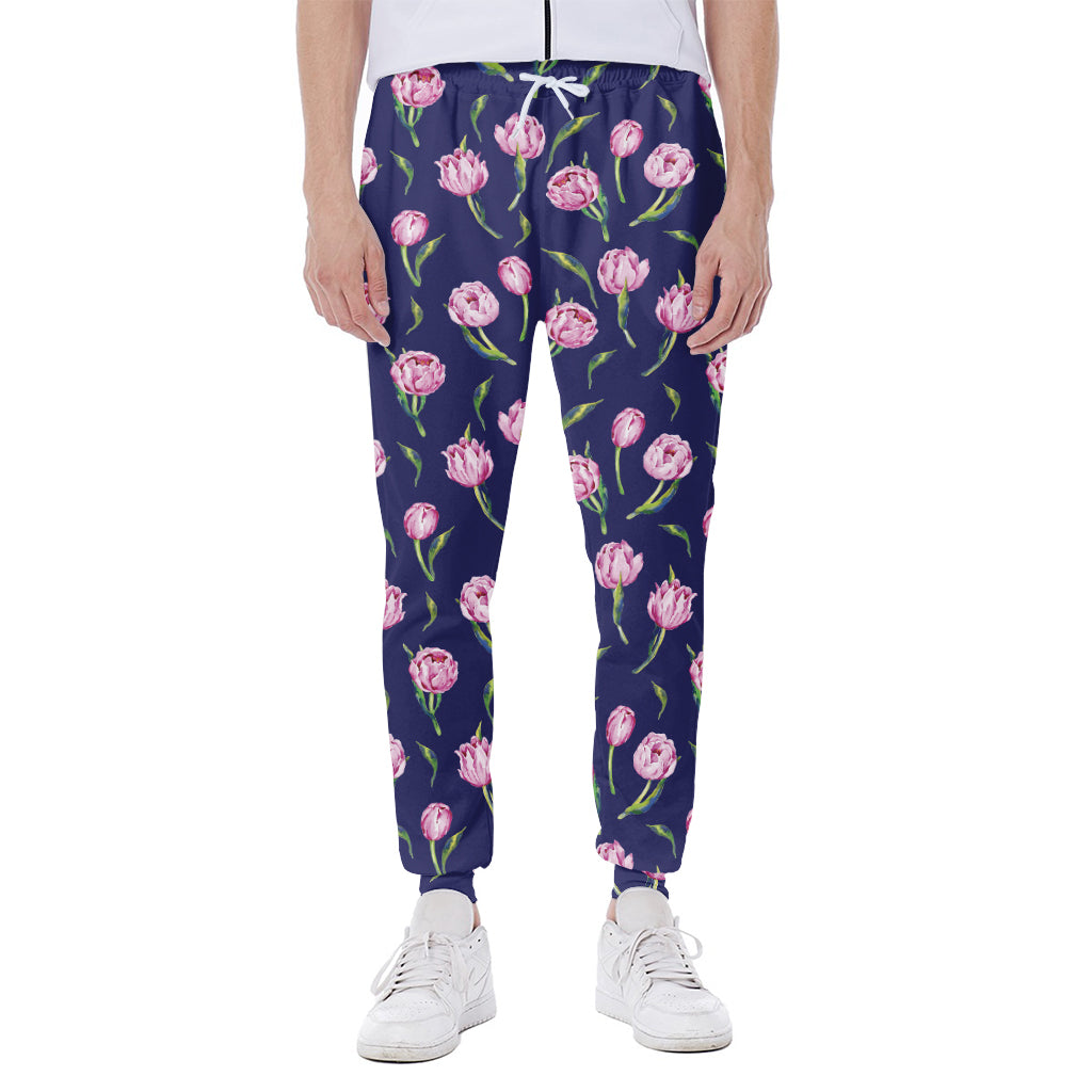 Pink Watercolor Tulip Flower Print Scuba Joggers