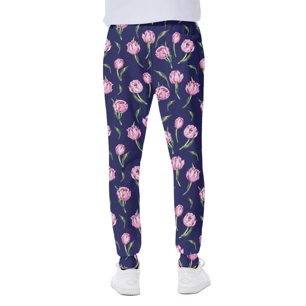 Pink Watercolor Tulip Flower Print Scuba Joggers