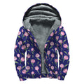 Pink Watercolor Tulip Flower Print Sherpa Lined Zip Up Hoodie