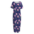 Pink Watercolor Tulip Flower Print Short Sleeve Long Nightdress
