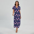 Pink Watercolor Tulip Flower Print Short Sleeve Maxi Dress