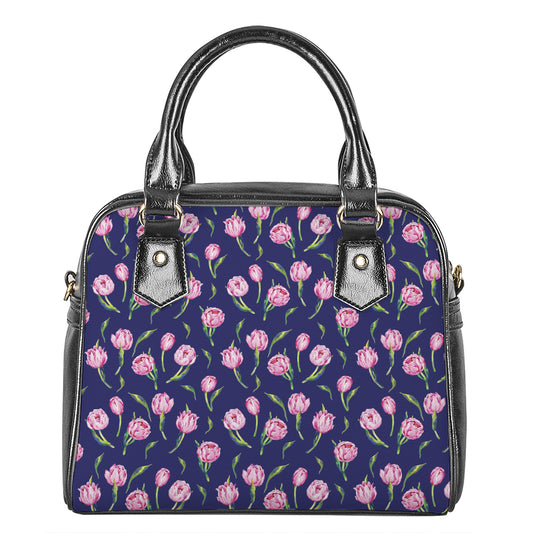 Pink Watercolor Tulip Flower Print Shoulder Handbag