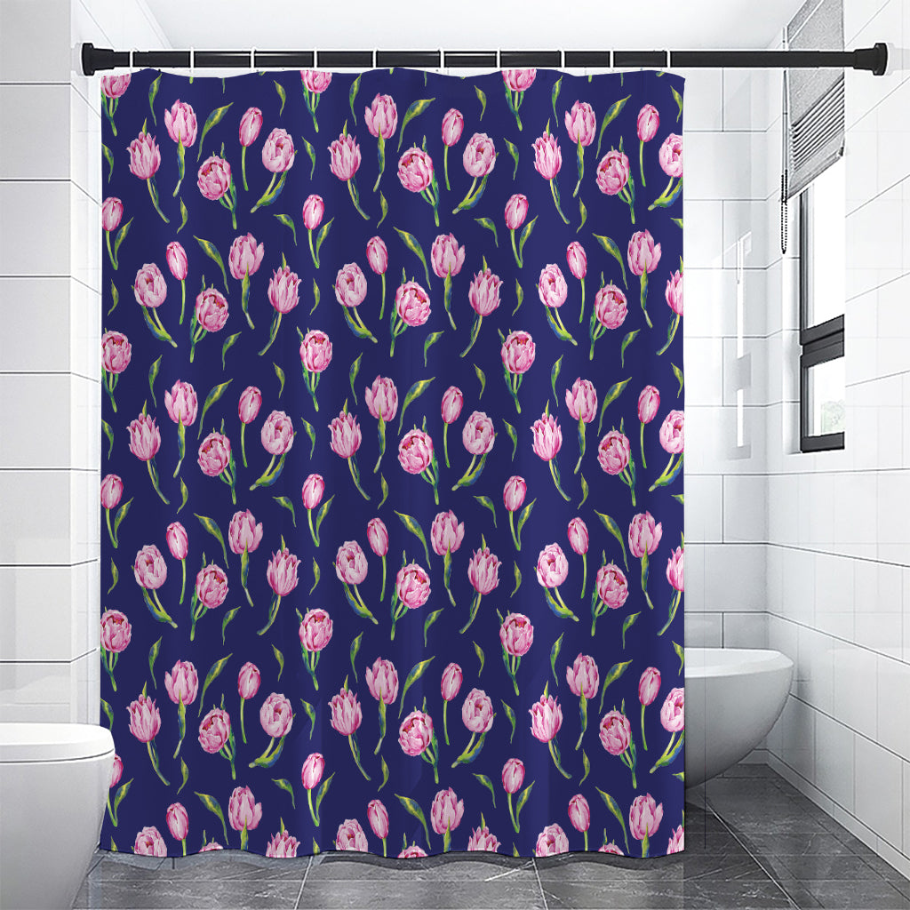 Pink Watercolor Tulip Flower Print Shower Curtain