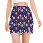 Pink Watercolor Tulip Flower Print Side Slit Mini Skirt