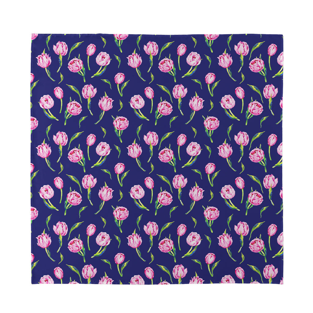 Pink Watercolor Tulip Flower Print Silk Bandana