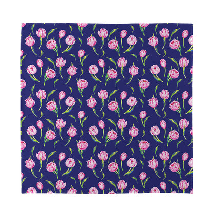 Pink Watercolor Tulip Flower Print Silk Bandana