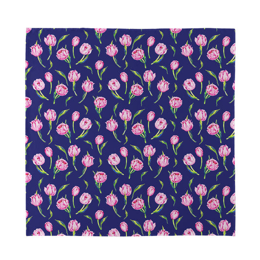 Pink Watercolor Tulip Flower Print Silk Bandana