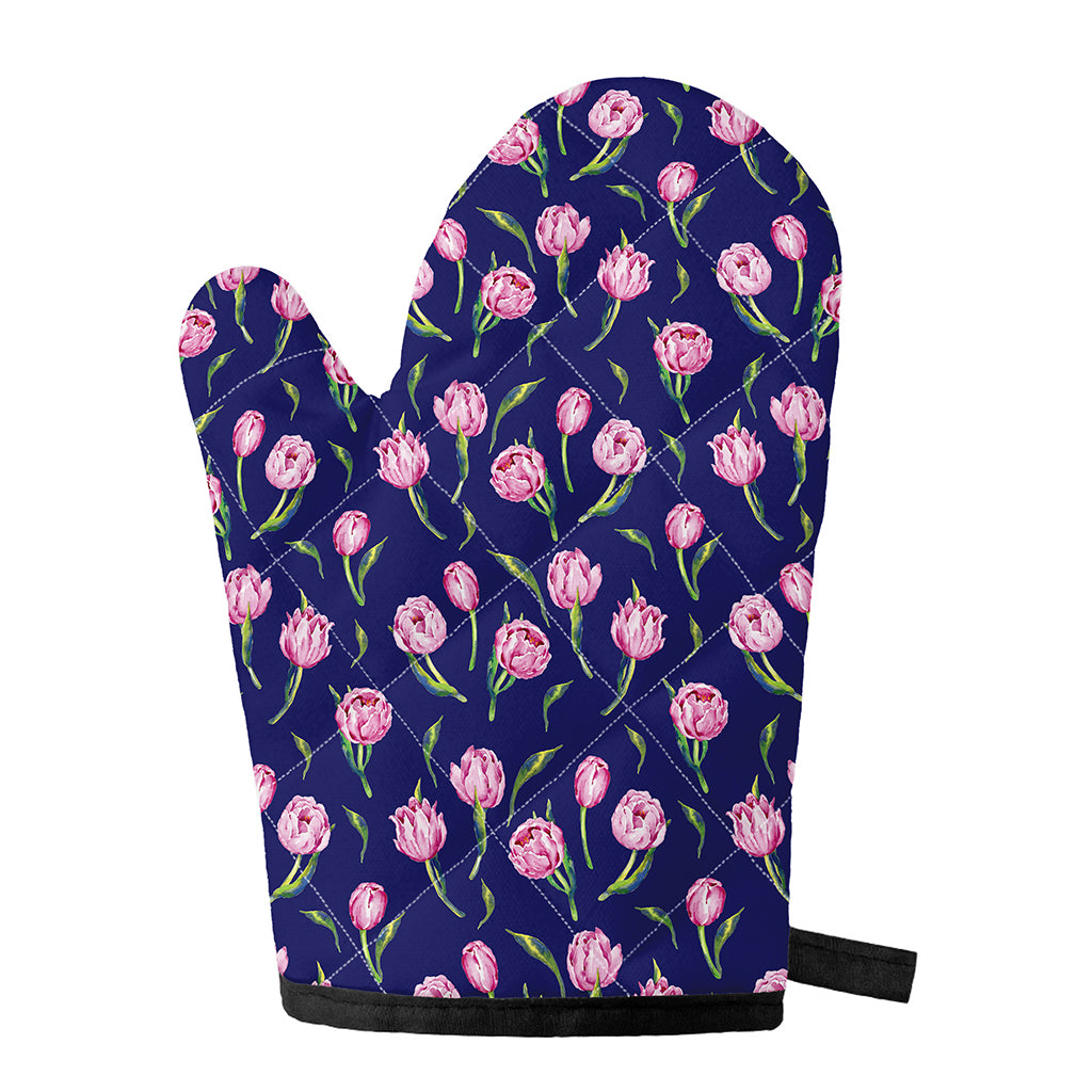 Pink Watercolor Tulip Flower Print Single Oven Mitt