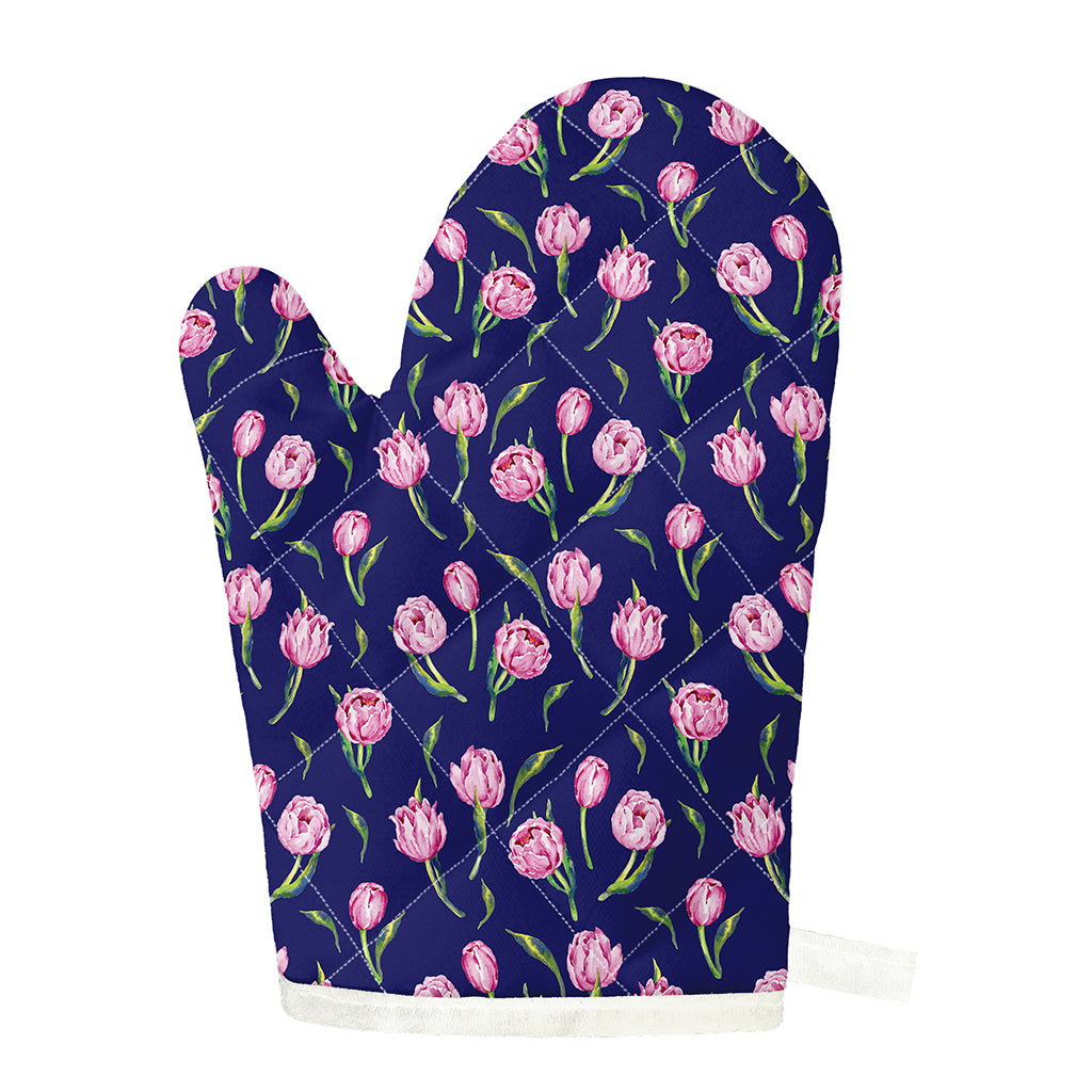 Pink Watercolor Tulip Flower Print Single Oven Mitt