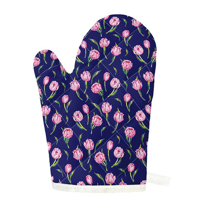 Pink Watercolor Tulip Flower Print Single Oven Mitt