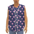 Pink Watercolor Tulip Flower Print Sleeveless Baseball Jersey