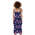 Pink Watercolor Tulip Flower Print Slim Fit Midi Cami Dress