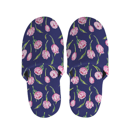 Pink Watercolor Tulip Flower Print Slippers