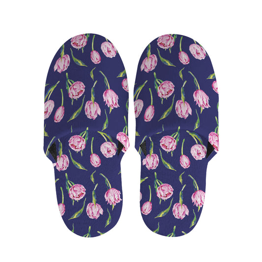 Pink Watercolor Tulip Flower Print Slippers