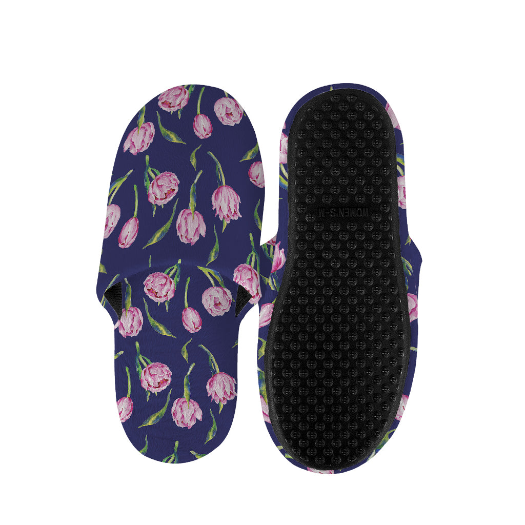 Pink Watercolor Tulip Flower Print Slippers