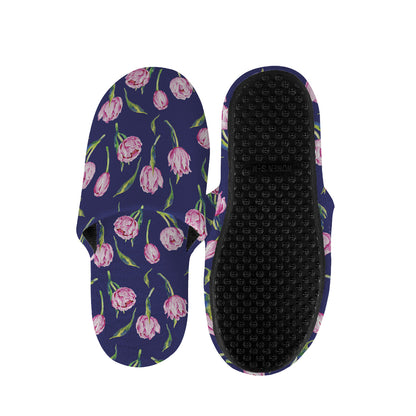 Pink Watercolor Tulip Flower Print Slippers
