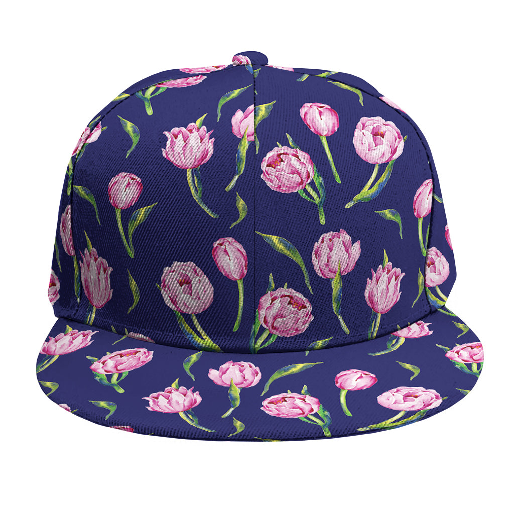 Pink Watercolor Tulip Flower Print Snapback Cap