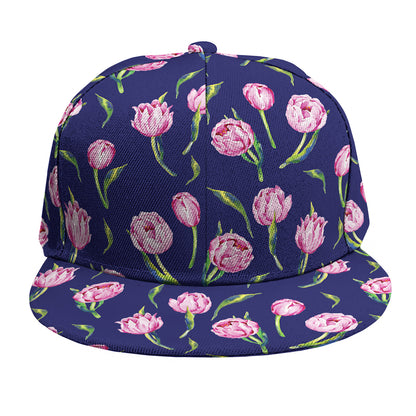 Pink Watercolor Tulip Flower Print Snapback Cap